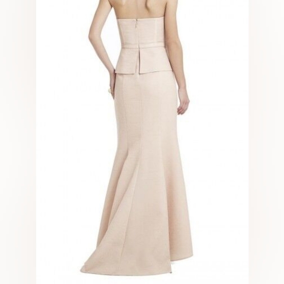 BCBGMaxAzria Gracie Strapless Peplum Corset Long Cocktail Gown Bare Pink Size 6. - Picture 4 of 16
